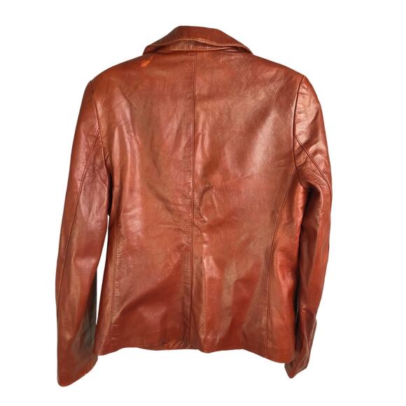 Danier Leather Jacket Womens Size 8-10 Caramel Brown Zip Front Satin Lined - Picture 3 of 9